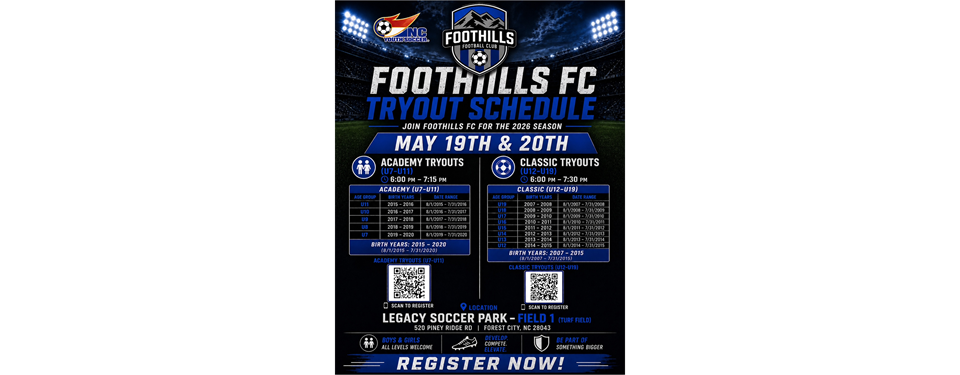 2026 Foothills FC Academy and Travel Tryouts